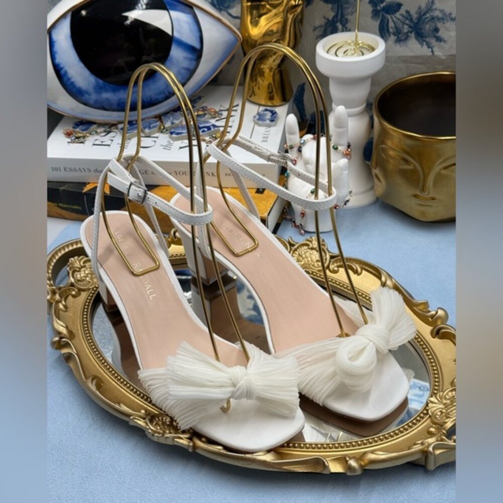 🆕 LOEFFLER RANDALL 🧿 NWOT Kimora White Pleated Bow Heel, Sz 6 - Picture 8 of 16